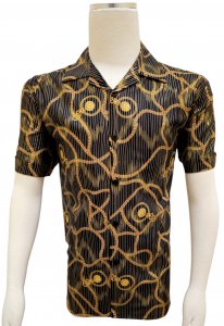 Pronti Black / Gold Medusa Greek Chain Design Short Sleeve Shirt S6670