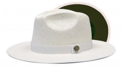 Bruno Capelo White / Dark Green Bottom Flat Brim Straw Fedora Hat KI-508