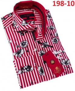 Axxess White / Red / Black Cotton Flowery Stripes Design Modern Fit Dress Shirt With Button Cuff 198-10.
