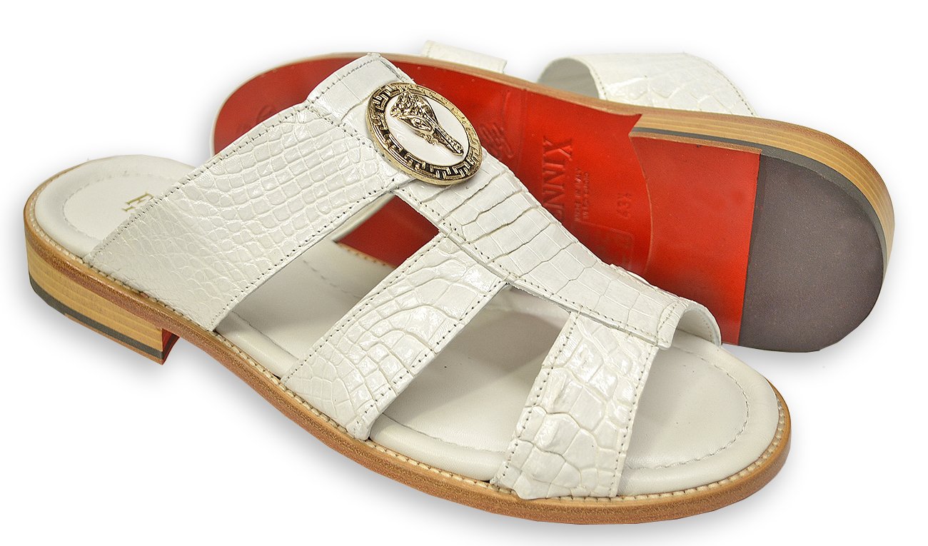 Fennix Italy Ibiza White Genuine All-Over Alligator Slide-In Sandals ...