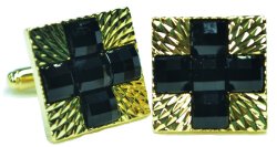 Fratello Gold Plated / Black Onyx Rhinestone Square Cufflink Set CL021