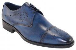 Duca Di Matiste 1703 Navy Genuine Italian Calfskin Leather Perforation Shoes.