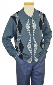 Luxton Slate Blue / Black / White Button-Up Sweater Outfit SW106