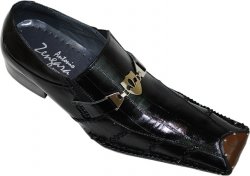 Antonio Zengara Black Eel Print With Metal Bracelet & Black Stitching Flip-Toe Leather Shoes A401081