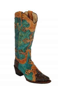 Ferrini Ladies 83661-50 Turquoise Embossed Diva Genuine Cowhide Boots