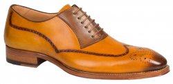 Mezlan "Kelvin" 6657 Mustard / Tan Burnished Genuine Calfskin Wingtip Oxford Shoes.