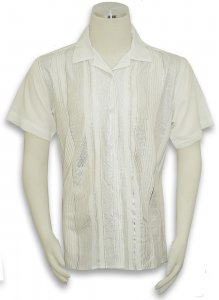 Pronti White / Metallic Silver Pinstripe Microfiber Short Sleeve Shirt S6308