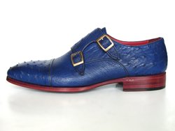 blue ostrich leather shoe with double monkstrap design