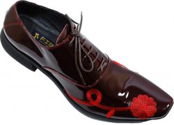 Fiesso Red Wine Patent Leather Shoes With Embroidered Floral Design FI8428