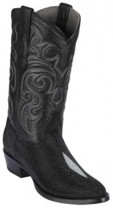 Los Altos Black Genuine Stingray Round Toe Cowboy Boots 651205
