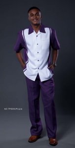 Luxton Purple / White Textured Short Sleeve Outfit TPS003