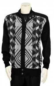 Silversilk Black / White / Grey Multi Pattern Zip-Up Knitted Sweater With Elbow Patches 3228