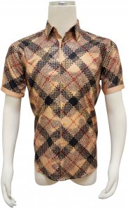 Cielo Camel / Black / Red Metallic Greek Multi-Pattern Short Sleeve Shirt S1853