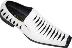Fiesso White Genuine Leather Shoes With Black Suede Slashes On Front And Sides FI8128