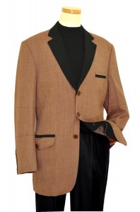 Apollo King Tan / Brown With Black Contrast Lapel / Trimming Super 160's Wool Blazer Jacket E4-A02