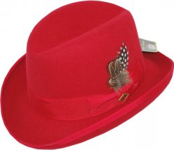 Stacy Adams Red 100% Wool Felt Godfather Dress Hat SAW545