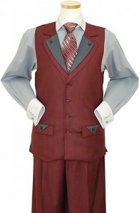 Steve Harvey Burgundy Double Lapel 2 Pc Vested Outfit # 1013V