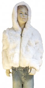Winter Fur Kid's White Rex Rabbit Jacket With Hood K08R02WT.
