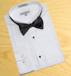 Daniel Ellissa White 1/2" Pin Pleated Wingtip Collar Cotton Blend Tuxedo Shirt With Bowtie DS3005A