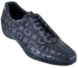 Los Altos Black Genuine Ostrich W/Fashion Design Casual Shoes ZC074905