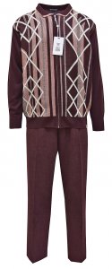 Stacy Adams Wine / Mauve / White Zip-Up Sweater Outfit With Elbow Patches 3372