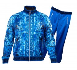 Prestige Royal Blue Satin Medusa / Greek Design Tracksuit Outfit JGS-047