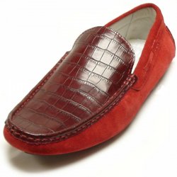 Encore By Fiesso Red Alligator Print Leather / Suede Loafer Shoes FI3095
