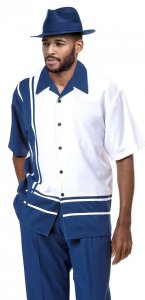 Montique Navy Blue / White Sectional Design Short Sleeve Outfit 1977