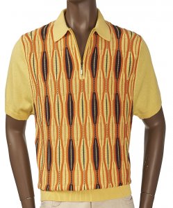Inserch Yellow / Orange / Brown Knitted Short Sleeve Half-Zip Polo Shirt 761