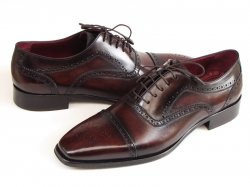 Paul Parkman 024 Burgundy / Brown Genuine Italian Calfskin Captoe Oxford Hand-Painted Shoes