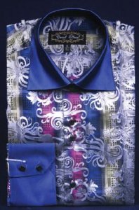 Daniel Ellissa Navy Fancy Polyester Shirt With Button Cuff FSS1407.
