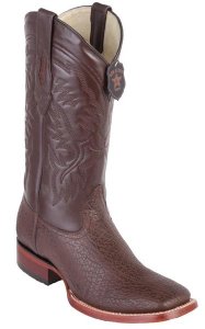Los Altos Brown Genuine Sharkskin Wide Square Toe Cowboy Boots 8220907