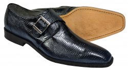 Belvedere "Madrid" Navy Blue Genuine Lizard Shoes with Monk Strap 114010