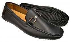 Tayno "Roberto" Black Vegan Leather Bit Strap Loafer Shoes