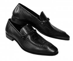 Mezlan "Clovet" 3953-P Black Genuine Ostrich Leg / Textured Calf With Braid Saddle Loafer Shoes