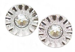 Fratello Silver Plated Round Cufflinks Set With Swarovski Crystal And Chisel Engraving