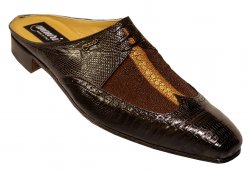 Mauri "4491" Dark Brown / Light Brown Genuine Stingray / Tejus Lizard Half Shoes