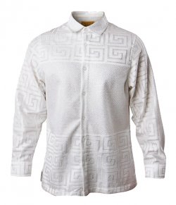 Prestige White / Metallic Silver Embroidered / Laced Long Sleeve Shirt LACE-544