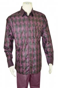 Pronti Purple / Black Check Design Sharkskin Long Sleeve Outfit SP6420