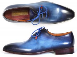 Paul Parkman Blue Hand-Painted Genuine Leather Men's Plain Toe Wholecut Oxford Dress Shoes 755-BLU