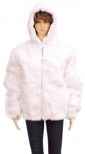 Winter Fur Ladies White Full Skin Rabbit Jacket With Detachable Hood W05S04WT