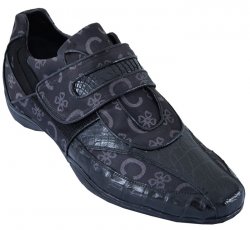 Los Altos Black Genuine Crocodile Belly W/Fashion Design Casual Shoes With Velcro Strap ZC089005