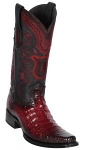 Los Altos Faded Burgundy Genuine Caiman Belly European Square Toe Cowboy Boots 768243