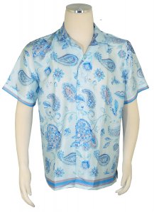 Cigar Powder Blue / Royal Blue Paisley Short Sleeve Shirt CS-489