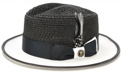 Bruno Capelo Black / White Diamond Crown Braided Fedora Straw Hat HA-722
