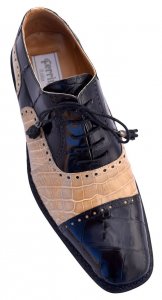 Ferrini 203 Black / Beige Genuine Alligator Lace Up Cap Toe Shoes.