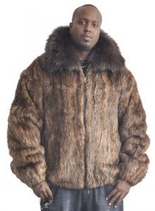 Winter Fur Brown Genuine Beaver Fur Jacket With Fox Collar M01R01BR.