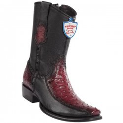 Wild West Faded Burgundy Genuine Ostrich With Deer Dubai Toe Cowboy Boots 279BF0343