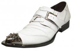 Fiesso White Genuine Leather Metal Tip Lace-Up Buckle Shoes FI6861.
