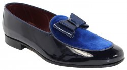Duca Di Matiste "Amalfi" Navy Genuine Velvet / Patent Leather Matching Bow Tie Loafer Shoes.